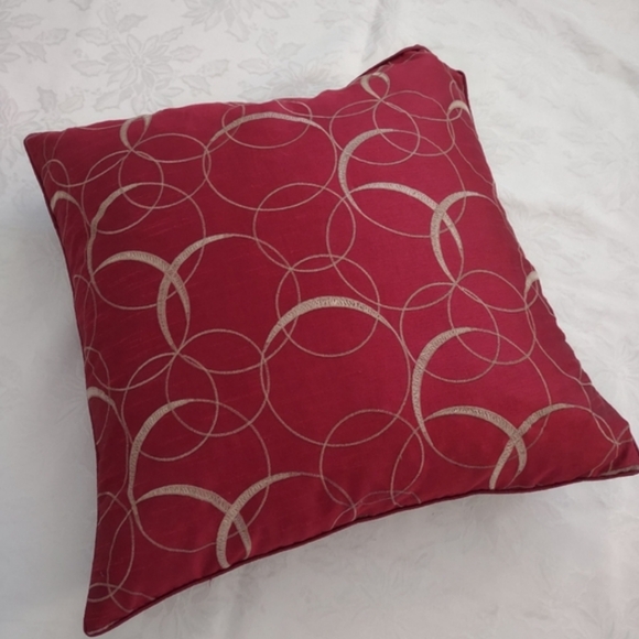 Burgundy satin art deco embroidered waterfowl feathers pillow